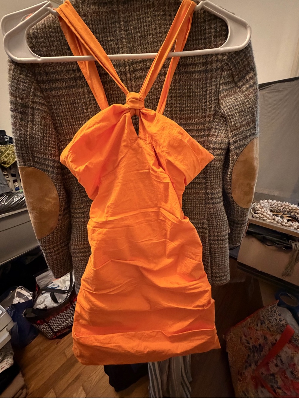 Free People Bright Orange Tie-Back Mini Dress